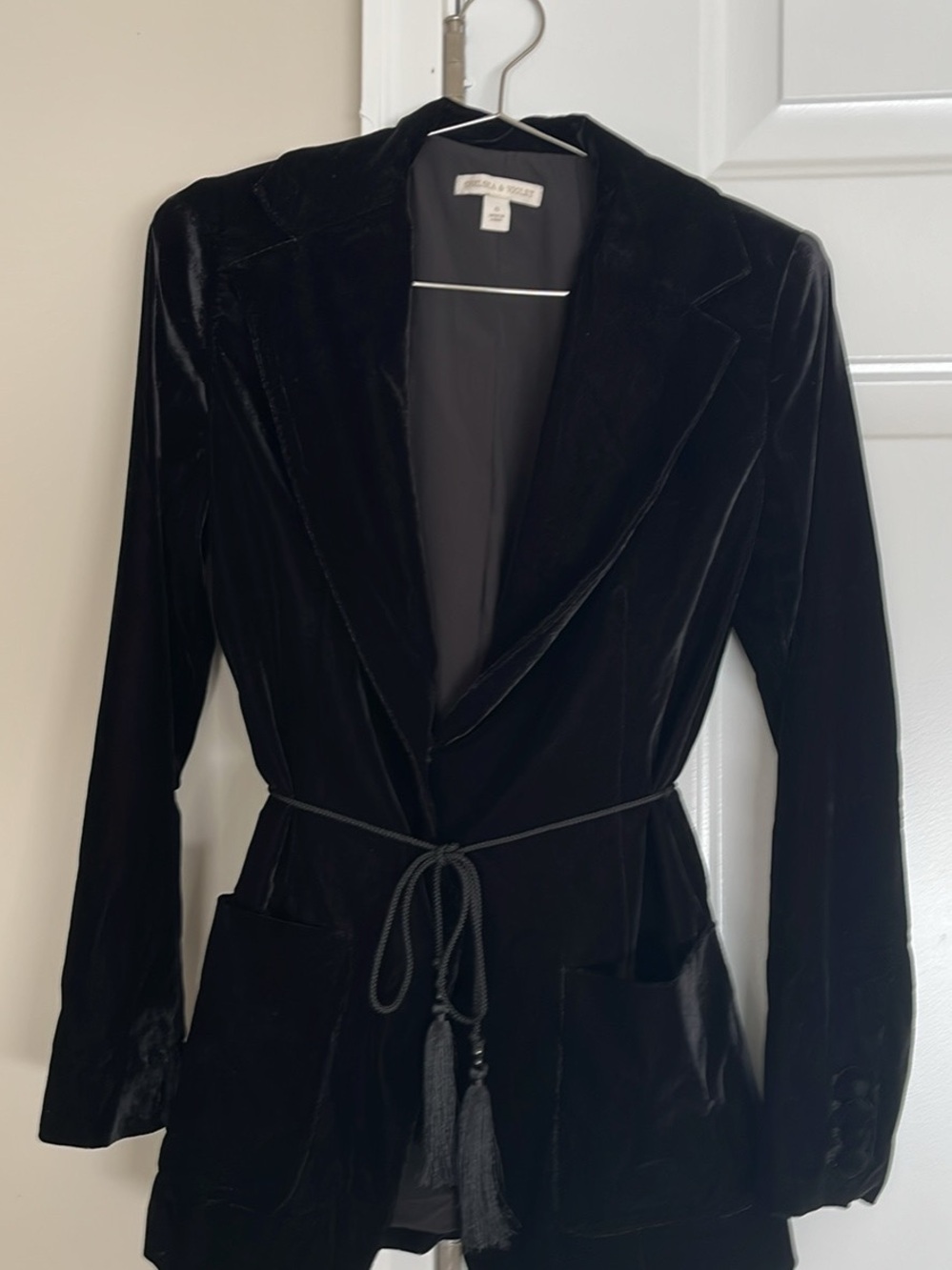Chelsea & Violet Black Velvet Blazer with Tassel Belt